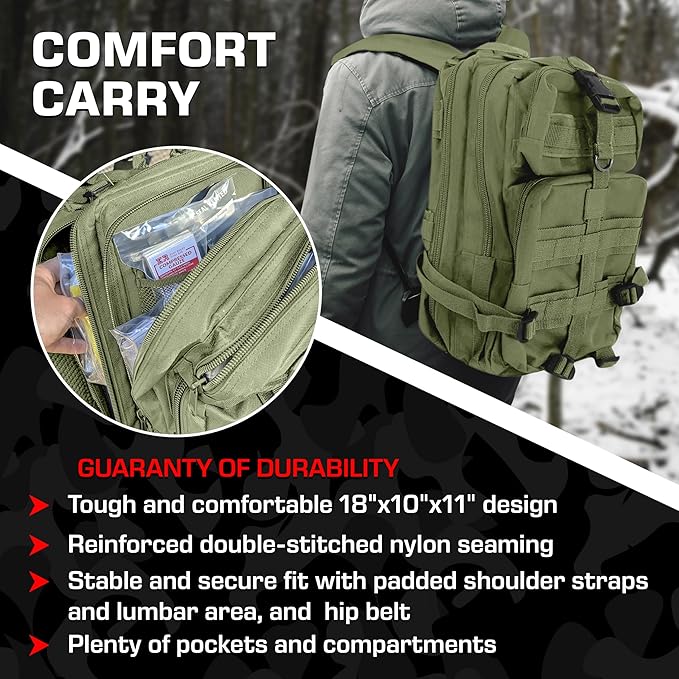 MediTac Rucksack Assault Trauma Tactical Kit Feat. SOF Tourniquet, Chest Seals, Clotting Gauze – Olive Drab