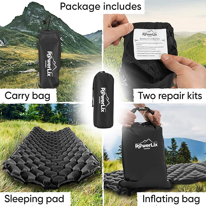 POWERLIX Ultralight Sleeping Pad for Camping with Inflating Bag– Compact Lightweight Camping Mat, Outdoor Backpacking Hiking Traveling Airpad Air Mattress Sleeping Mat