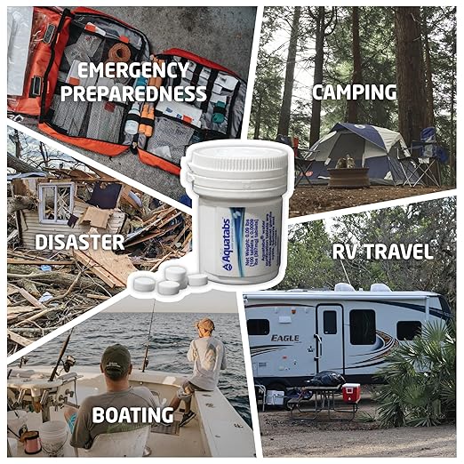 Aquatabs 397mg Water Purification Tablets (100 Pack). Water Filtration System for Camping, Boating, Emergency Water, Survival, and Marine. Easy-to-Use Water Purifier Treatment.