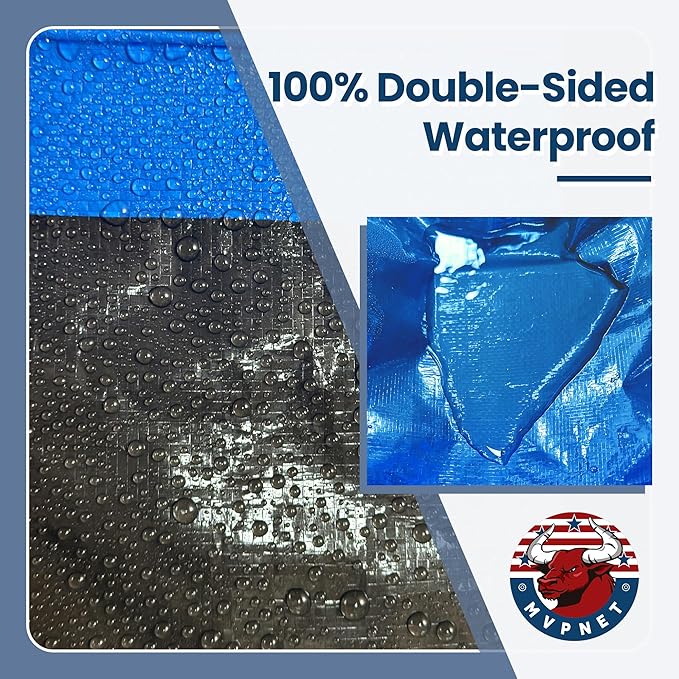 Tarp 12x20 Waterproof 7mil Blue/Black Multipurpose Tarps Uv Resistant Outdoor Tarp for Camping, Rooftops, Yards, Pools, Vehicles, Boats by-MVPNET