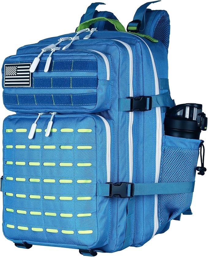 Military Tactical Backpack 45L/25L 3 Day Assault Pack Molle Daypack Hiking Backpack for Men and Women (Blue-Yellow, 45L)