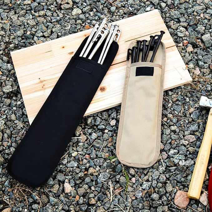 Tent Stake Bag - Waterproof Ground Nail Storage Pouch | Canvas Tent Pegs Organizer | 900D Oxford Fabric | Multi-Size Outdoor Camping Gear (khaki,L)