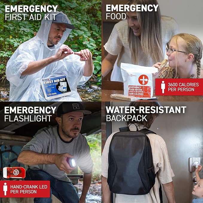 Earthquake Kit - 72 HRS Essential Emergency Survival Kit, Heavy Duty 72 Hour Bug Out Bag Survival Kit for Earthquake, Hurricane, Tsunami - Include Emergency First Aid Kit, Water, Food (Black 1P)