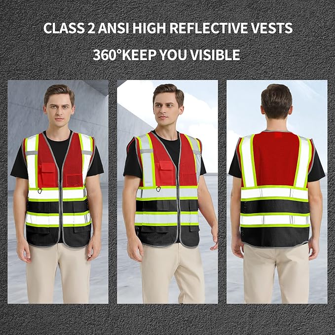 BeautyWill 10 Pack Custom Logo Safety Vest ANSI Class 2 High Visibility Reflective Vest Personalized Construction Vest Bulk