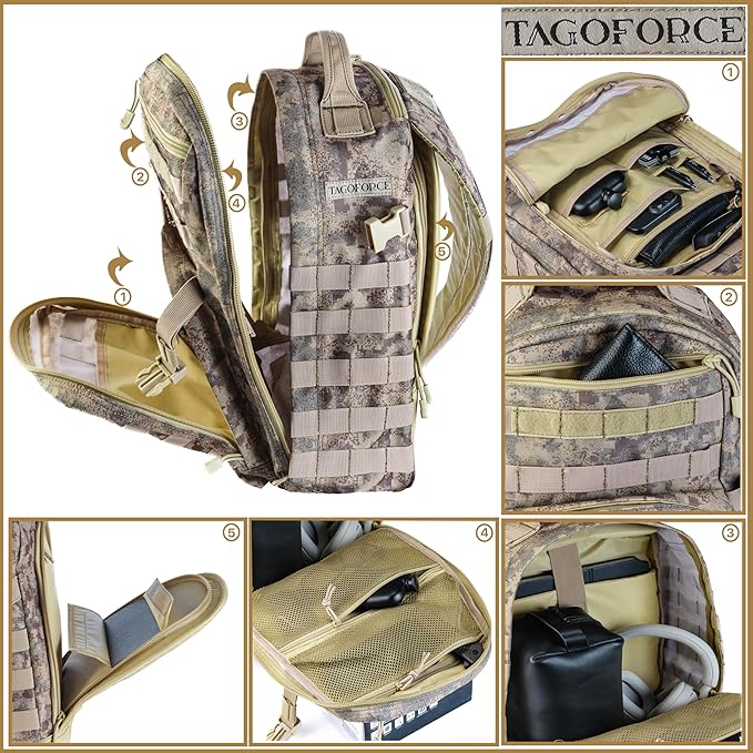 Tactical Military Camo Backpack 40L – Army Molle Assault Pack with Hydration Compartment, Multiple Pockets, Heavy Duty Bug Out Bag for Hiking, Camping, Survival, Outdoor Gear