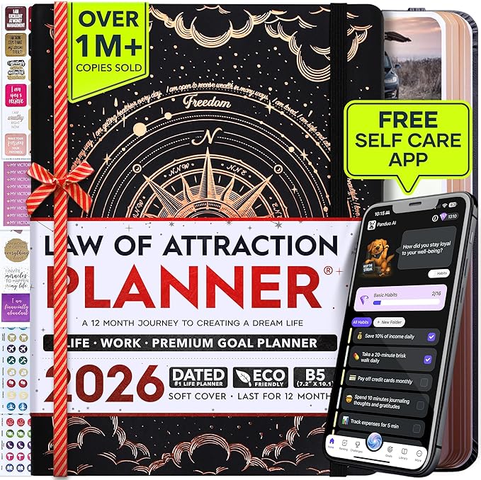 Deluxe 2026 Planner Weekly and Monthly | Law of Attraction Planner with Productivity App | 12-Month for Productivity, Gratitude & Goal Setting | Includes Foldable Vision Board, Gift Box & Stickers
