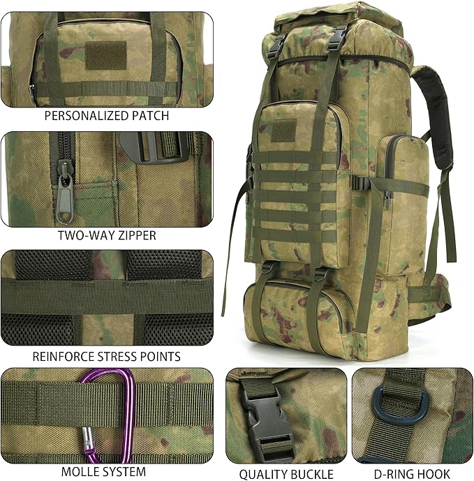 Hiking Backpack for Men 70L/100L Camping Backpack Military Rucksack Molle 3 Days Assault Pack for Climbing
