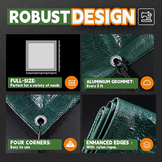 RAINDEWAY Tarps 4x8 Feet(2 Pack),Small Tarp Waterproof,5.5 Mil Thick, Multipurpose Waterproof Poly Tarp Cover with Metal Grommets and Reinforced Edges,Green Tarps