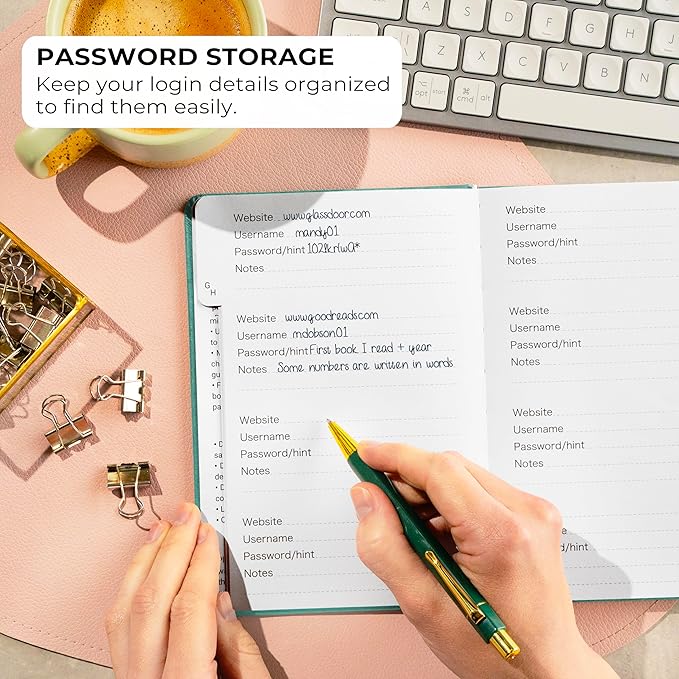 Clever Fox Password Book with alphabetical tabs. Internet Address Organizer Logbook. Medium Password Keeper for Website Logins (Turquoise)