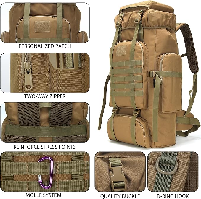 Hiking Backpack for Men 70L/100L Camping Backpack Military Rucksack Molle 3 Days Assault Pack for Climbing