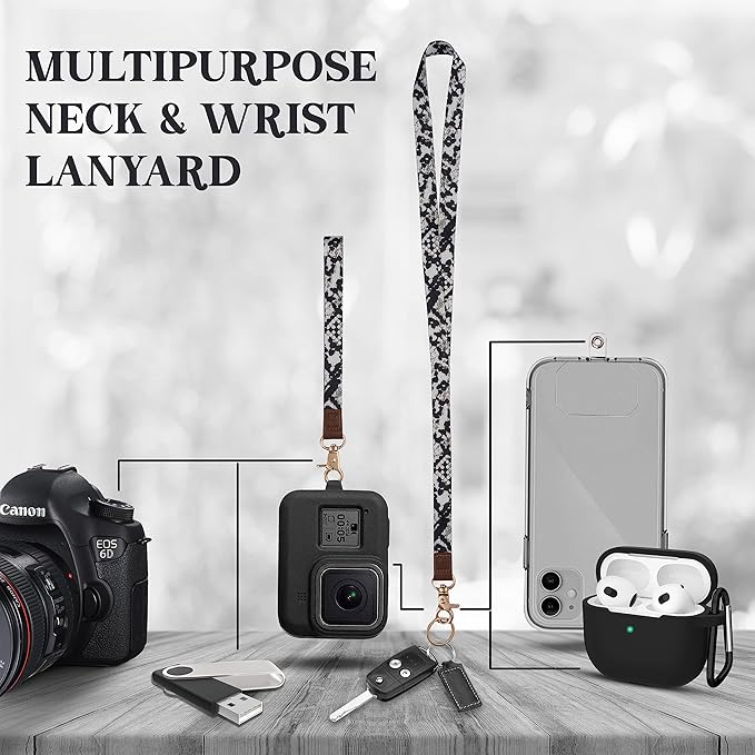 2-in-1 ID Badge Holder & Lanyard Wallet - Multi-Use Womens Small Wallet with Removable Wristlet & Neck Lanyard, Clear Window, 5 Card Slots, Phone Holder, Ring Keychain - White Snake