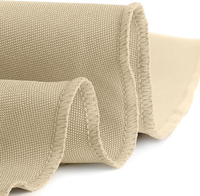 Gee Di Moda Round Tablecloth - 120 Inch Beige Round Table Cloth for 60 to 96 Inch Round Tables - Heavy Duty Washable Fabric - for Buffet Table, Holiday Party, Dinner, Wedding & Baby Shower