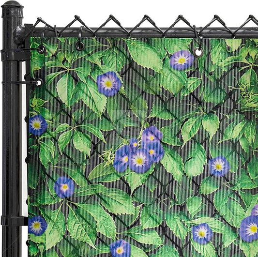 FenceScreen Morning Glory Purple Scenic Designer Fence Screen (6ft x 25ft)