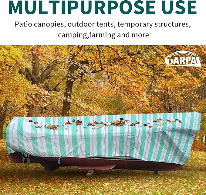 TARPAL Heavy Duty Poly Tarp 12x14 Feet 12mil Striped tarp Multipurpose Protective Cover Durable, Waterproof, Weather Proof, UV,Rip and Tear Proof（Green/White）