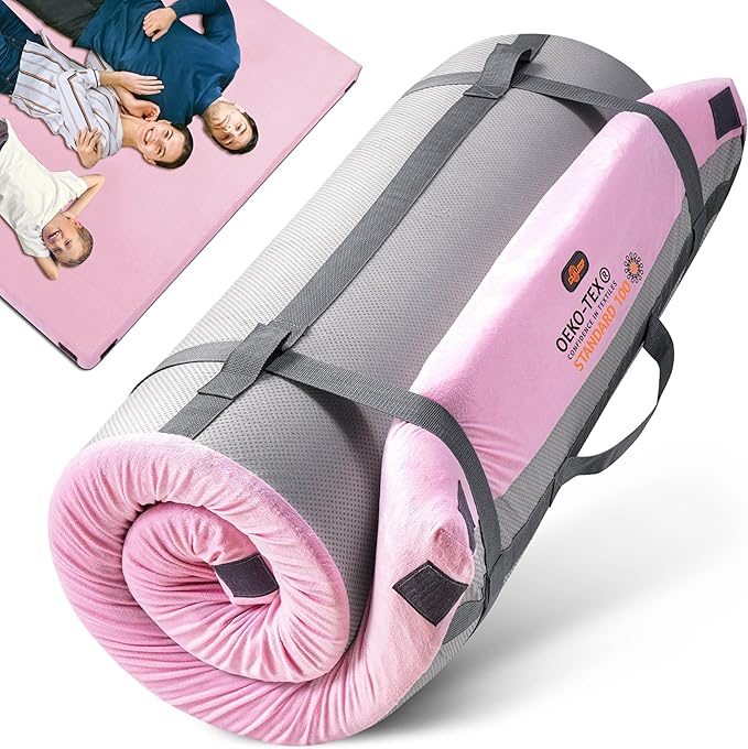 3 Inch Memory Foam Camping Mattress, Dual Layer Thick Sleeping Camp Pad for Car Tent Cot, Roll-Up Portable Glamping Floor Bed for Guests Sleepover