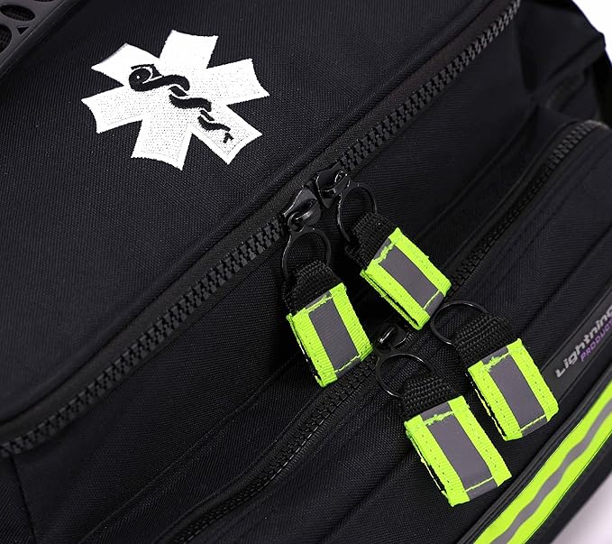Lightning X Medium First Responder EMT Bag | LXMB25 | w/Reflective, Shoulder Strap & Zippered Compartments for First Aid + Trauma Supplies - Black