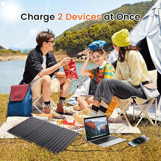 21W Portable Solar Panel, Foldable Solar Panel Charger IP65 Waterproof with 2 Outputs (USB-A Type-C) for Camping Hiking RV Outdoor Compatible with Mobile Phones Power Bank Camping Lamps