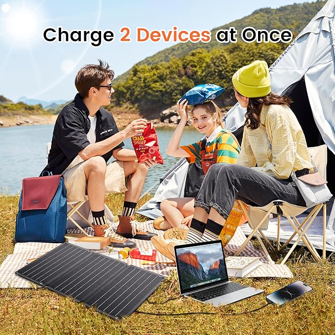 36W Portable Solar Panel, EFTE Foldable Solar Panel Charger IP65 Waterproof with Dual USB-A Type-C Fast Charging Compatible with Laptop Phones Power Bank for Camping Hiking RV Outdoor
