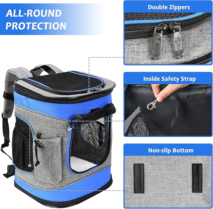 Kritter Planet Pet Carrier Backpack for Cats Dogs, Breathable Pet Backpack with 4 Mesh Window, Portable Pet Carrier for Camping