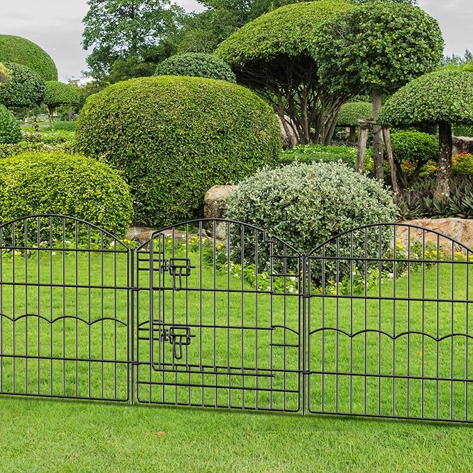 Decorative Garden Fence 6 Panels 12ft (L)×24in (H) No Dig Animal Barrier Fencing with 5 Panels + 1 Gate, Metal Garden Fences Rustproof Wire Border Temporary Dog Fence for Patio Outdoor Yard Lawn