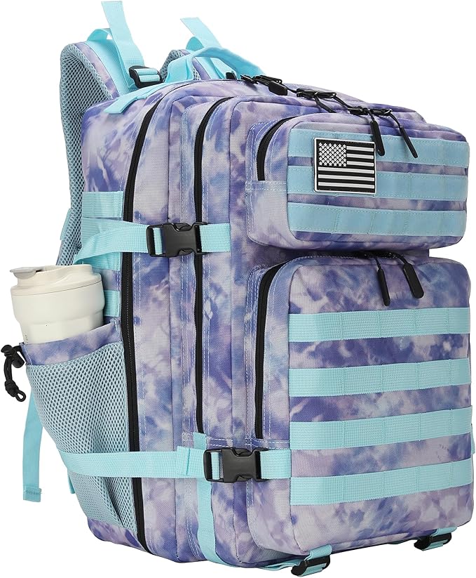 45L Tactical Assault Backpack 3 day assault pack with Molle Waterproof backpack Rucksack for Tactical Backpacks (Blue Tie-Dye)