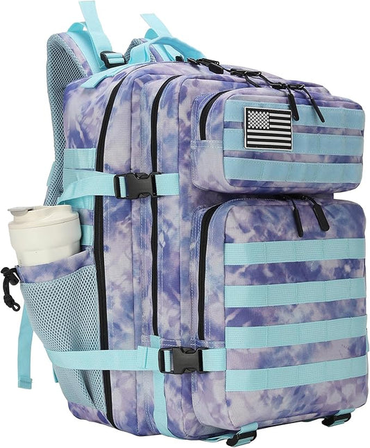 45L Tactical Assault Backpack 3 day assault pack with Molle Waterproof backpack Rucksack for Tactical Backpacks (Blue Tie-Dye)