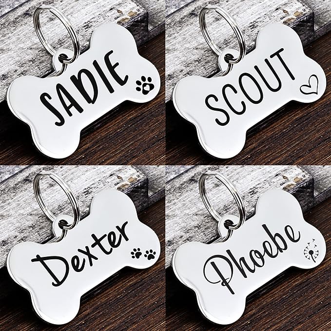 Ultra Joys Personalized Dog Tags for Pets - Durable Stainless Steel Customizable Dog Cat ID Tags - Dog Tags for Safety Optional Engraved on Both Sides -Bone Shape Dog Tag Small Size, Silver