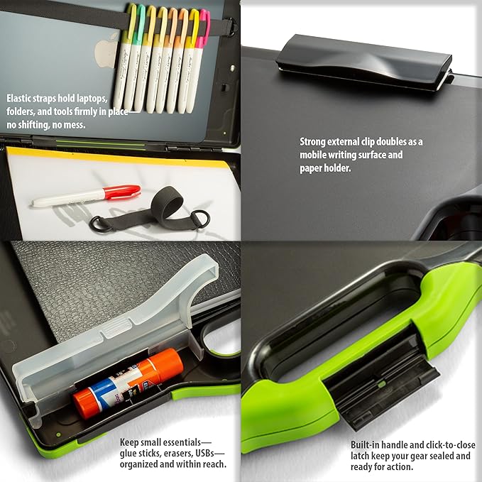 Officemate Carry All Clipboard Storage Box, Letter/Legal Size, Black & Green (83325)