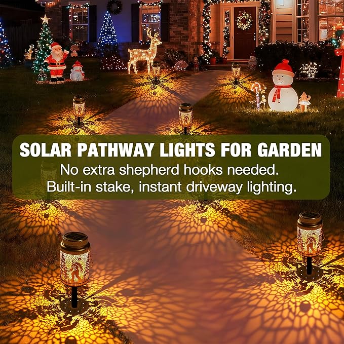 Cooo 4 Pack Solar Lanterns Outdoor Waterproof Bigfoot Sasquatch Christmas Trees Solar Pathway Lights Landscape Path Christmas Gifts for Women Mom Grandma for Outdoor Table Lamps Garden Yard Decor-Gold