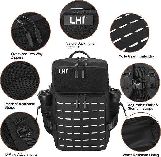 LHI Tactical Military Backpack for Men 25L/45L Large Molle Army Assault Pack 3 Day Hiking Rucksack With Bottle Holder