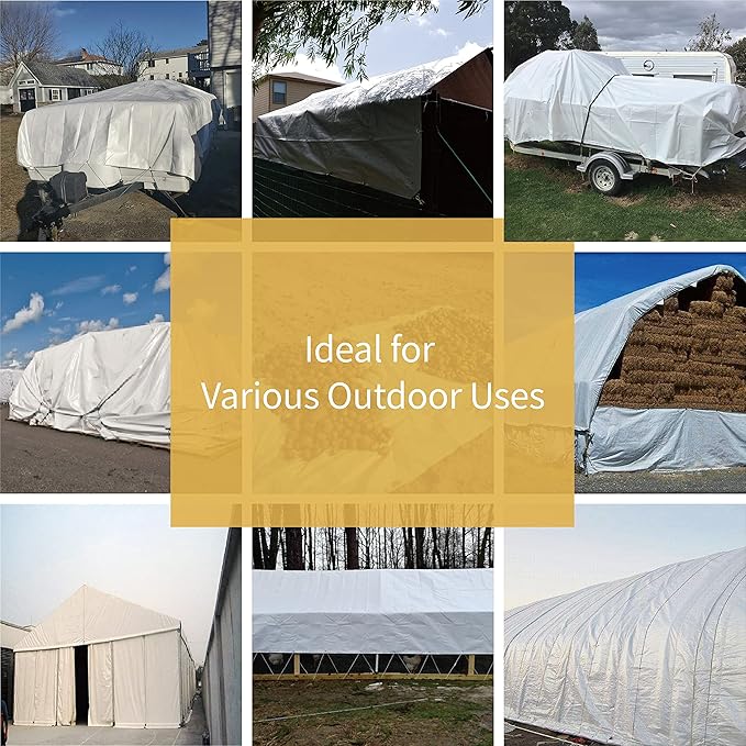 GUARD SHIELD Super Heavy Duty White Ploy Tarp Cover 10x10 Feet Waterproof Tarps 16mil Thick UV and Tear Resistant Tarpualin