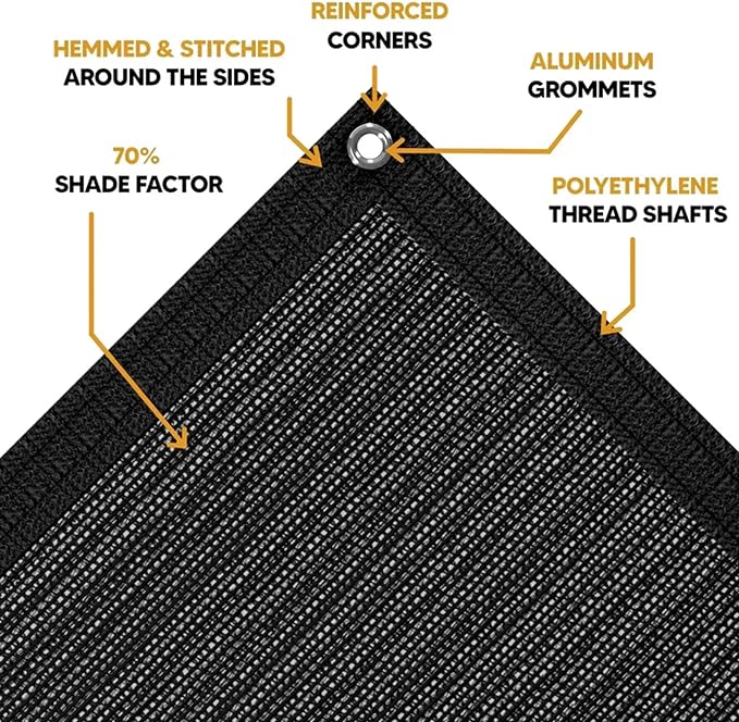 UV Resistant Black Mesh Tarps 8' x 20' - Rip & Tear Proof Resistant Polyethylene Mesh for Plant Garden, Greenhouse House Patio, Car, Truck, Boat or RV, 70% Sunblock Shade