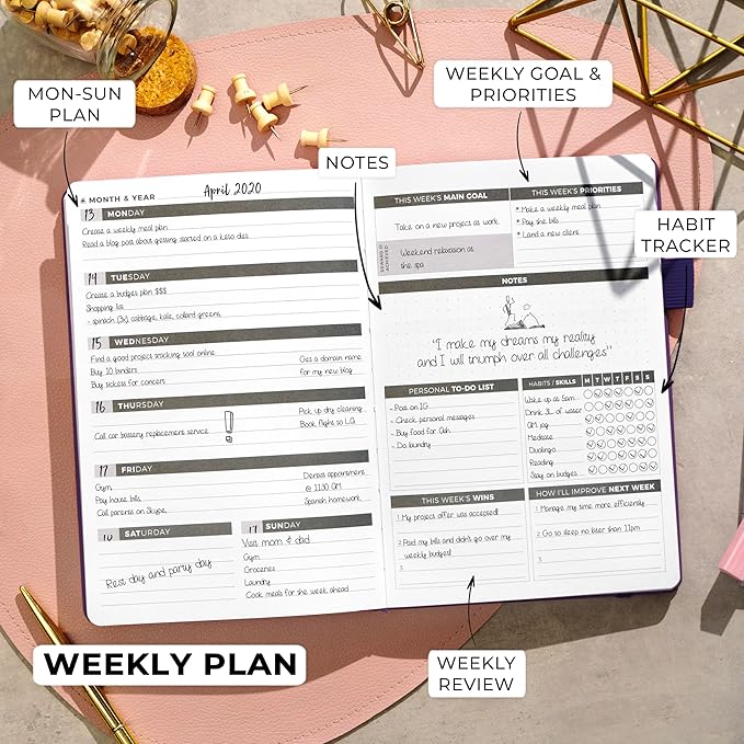 Clever Fox Planner – Undated Weekly & Monthly Planner for Productivity, Time Management & Goals – Organizer Journal – A5 (Purple)