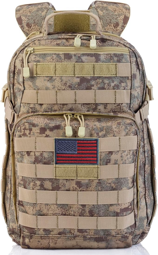 Tactical Military Camo Backpack 40L – Army Molle Assault Pack with Hydration Compartment, Multiple Pockets, Heavy Duty Bug Out Bag for Hiking, Camping, Survival, Outdoor Gear
