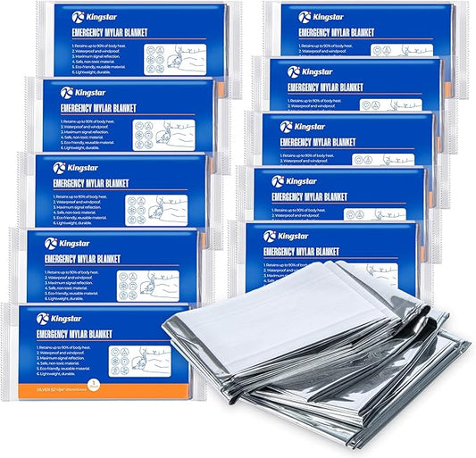 Emergency Blankets 10 Packs, 84" L x 52" W, Bulk Survival Blankets for Disaster Prep & Homeless Care, Heavy-Duty Reusable Mylar Retains Body Heat in Extreme Cold, A Must-Have for Car Kits
