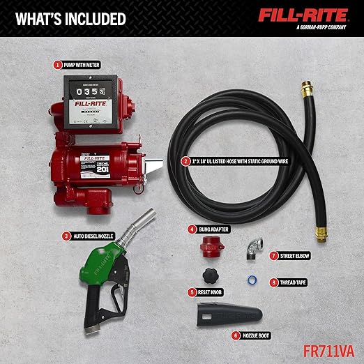 Fill-Rite FR711VA 115V 20 GPM Fuel Transfer Pump with Mechanical Gallon Meter Package - Heavy-Duty Electric Pump with High Flow Rate and Durable Construction