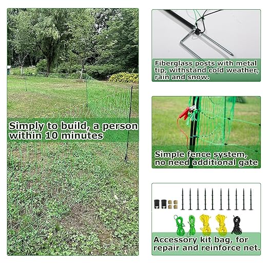 Electric Fence Netting, 47.2" H x 164' L, Portable Livestock Nets Mesh for Hog, Dogs, Deer, Goats, Larger Animals Electric Fencing for Backyards, Homesteaders, Farms, Ranches, Gardens