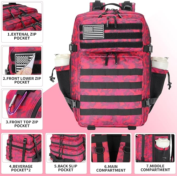 45L Tactical Assault Backpack 3 day assault pack with Molle Waterproof backpack Rucksack for Tactical Backpacks (Red CP)