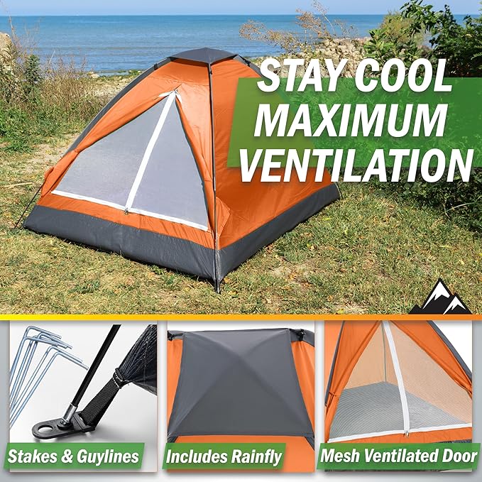 2-Person Dome Tent – Easy Set Up Shelter with Rain Fly and Carrying Bag for Camping