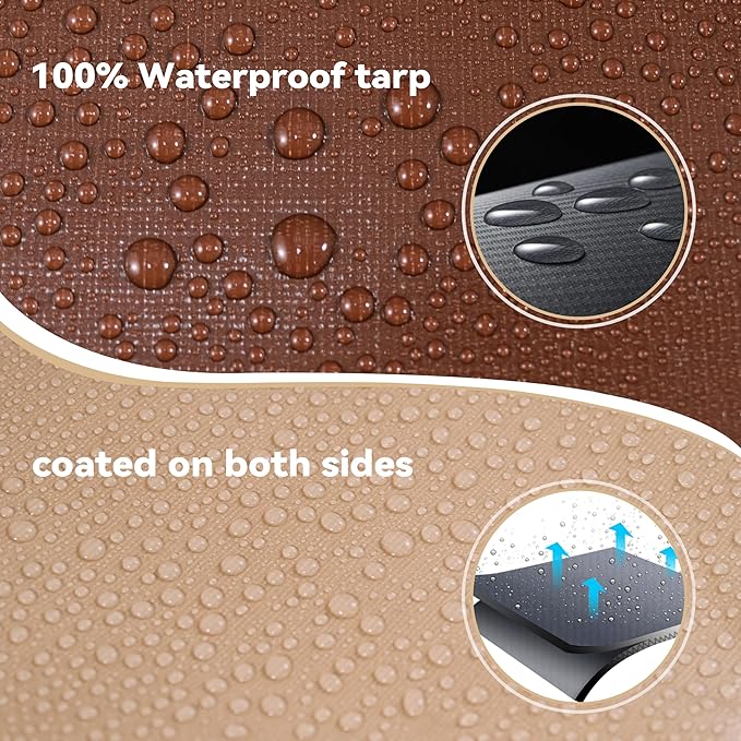 20x20 FT Tarp 22 mil Extreme Heavy Duty Waterproof tarps,Brown&Beige Multipurpose Outdoor Tarpaulin Tear-Proof&UV-Resistant,for Canopy,Camping,Roof,Trailer, Etc