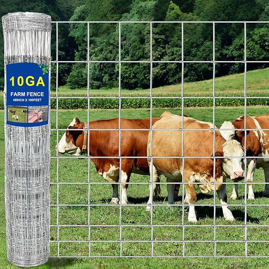 10GA Thickened Heavy Duty Farm Fence, 4ftx100ft Galvanized Cattle Goat Fence, Heavy Zinc Coating Wire Fencing, Wire Fencing for Hog Deer Horse