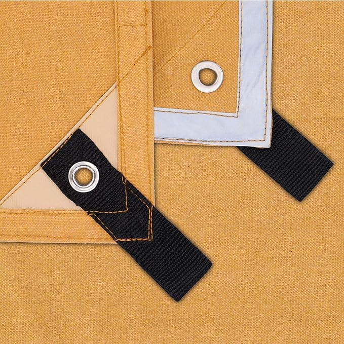 WHITEDUCK Canvas Tarp 18 oz. Heavy Duty Waterproof UV Resistant, Rustproof Grommets, Industrial & Commercial Use Cloth Tarp (Cut Size: 8'x10', Finished Size: 7'6"x9'6", Tan)