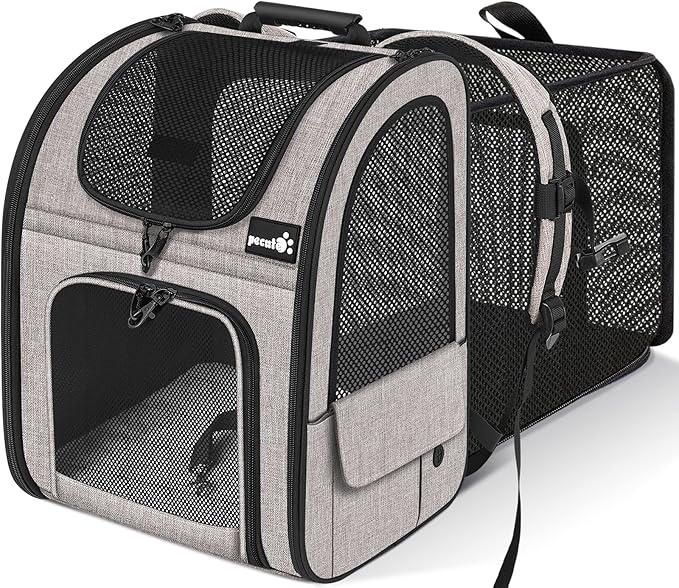 Pecute Pet Carrier Backpack, Large Cat Carrier Backpack, Expandable Cat Backpack with Breathable Mesh for Medium Large Cats, and Small Dogs, Dog Backpack Carrier for Travel Hiking Khaki