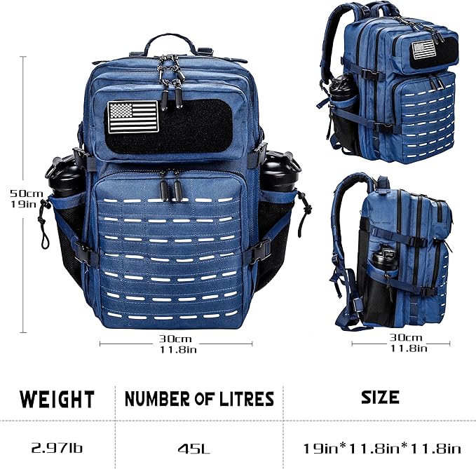 LHI Tactical Military Backpack for Men 25L/45L Large Molle Army Assault Pack 3 Day Hiking Rucksack With Bottle Holder