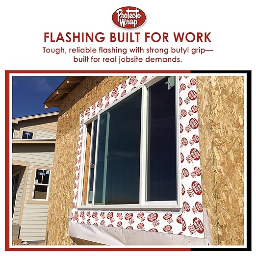 Protecto Wrap BT20XL Butyl Window Flashing Tape 6" x 50' – Professional Grade All Weather Waterproof Door & Sill Pan Sealing Tape | Self-Adhered Butyl Flashing for Windows & Sheathing Joints