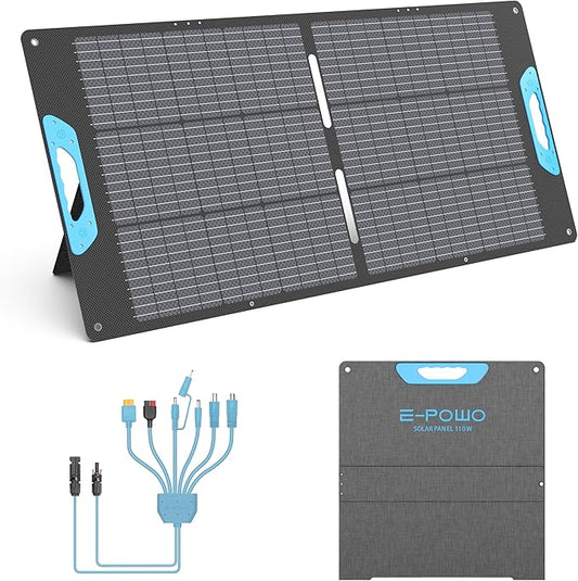 110W Portable Solar Panel for Power Station, 23.5% High Efficiency ETFE Foldable Solar Panels Charger, QC3.0 USB-A &Type-C Output, IP67 Waterproof for RV, Outdoor Camping, Off Grid Blackouts