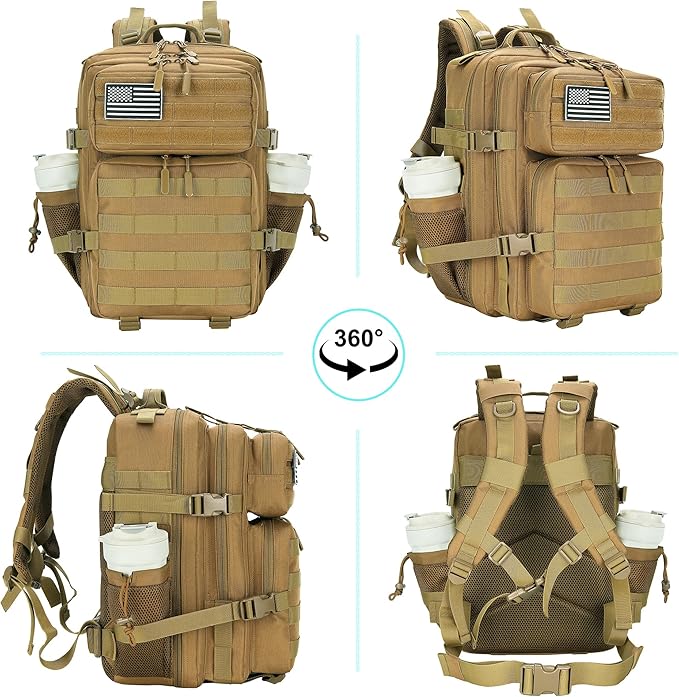 25L Military Tactical Backpack Small Assault Pack Molle Daypack for Men and Women for Work Travel Gym Outdoor Hiking Camping (Khaki)
