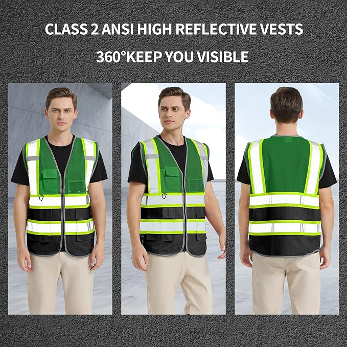 BeautyWill 10 Pack Custom Logo Safety Vest ANSI Class 2 High Visibility Reflective Vest Personalized Construction Vest Bulk