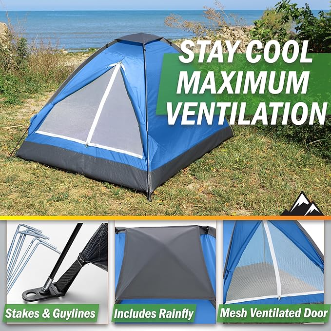 2-Person Dome Tent – Easy Set Up Shelter with Rain Fly and Carrying Bag for Camping