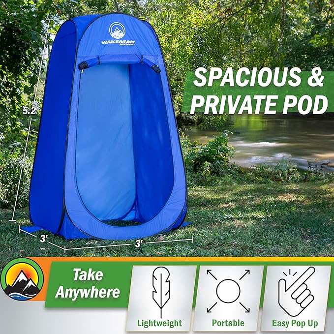 Wakeman Kid Size Pop Up Changing Tent, 3 x 3 x 5.2ft, Mini Camping Shower Tent, Portable Toilet Stall, or Dressing Room for Beach, Dance Recitals, or Sports with Carry Bag, Polyester, Blue